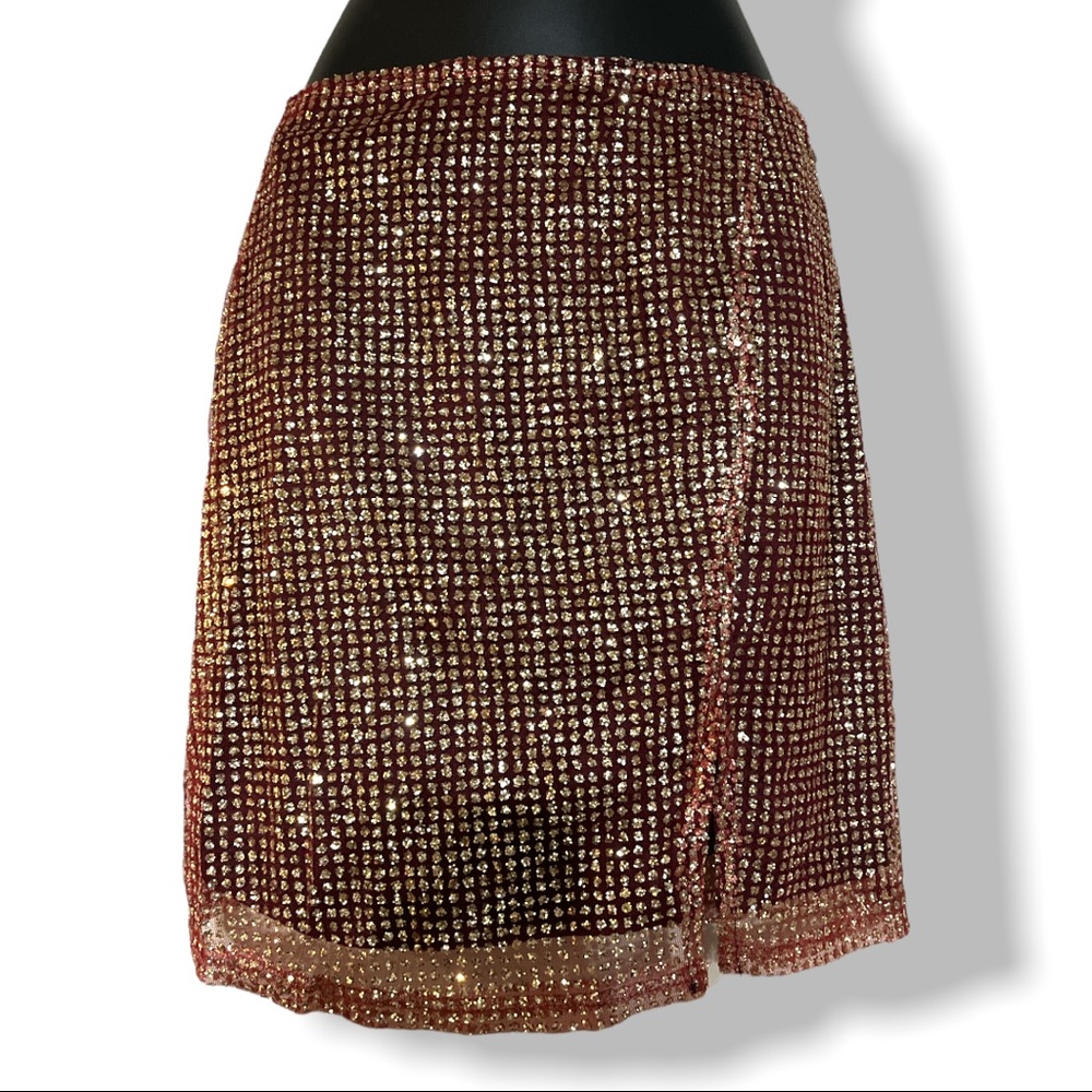 Missguided Red and Gold Sequins Sparkle Mini skirt US 4